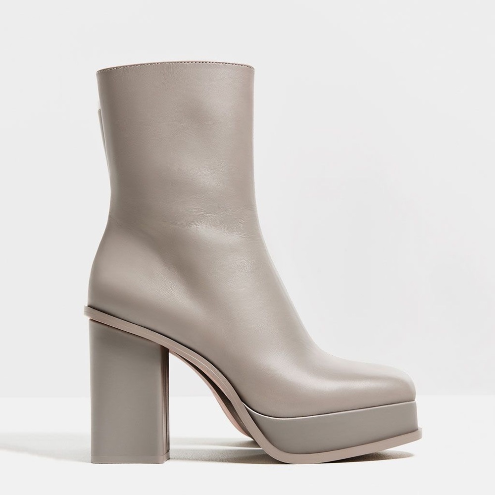 Grey LEATHER Zara Platform Boots